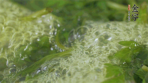 艾草葉放入煮沸的水中，加點(diǎn)食用堿，待變成深綠色時(shí)撈出，放入冰水中，瀝干備用。